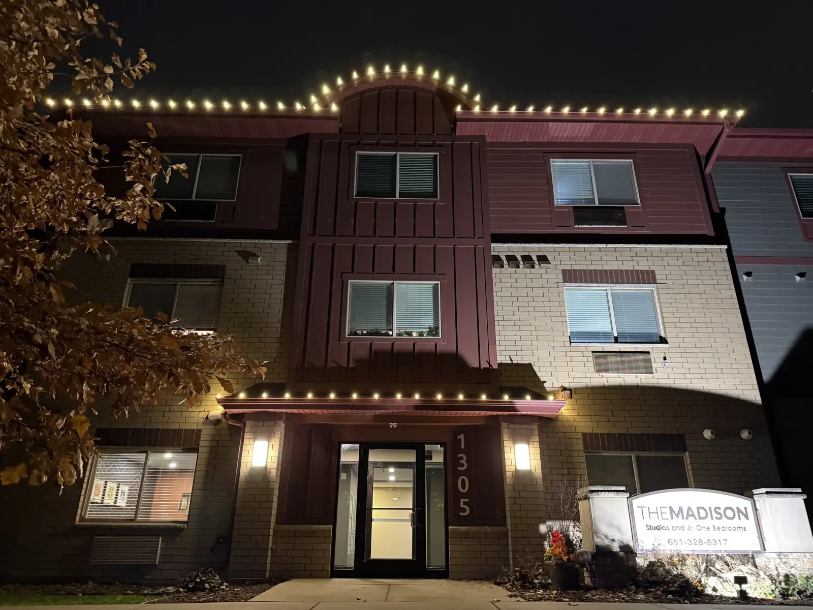 Commercial property outdoor lighting after dark
