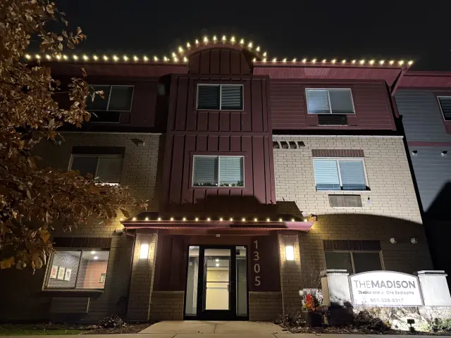 Commercial property outdoor lighting after dark