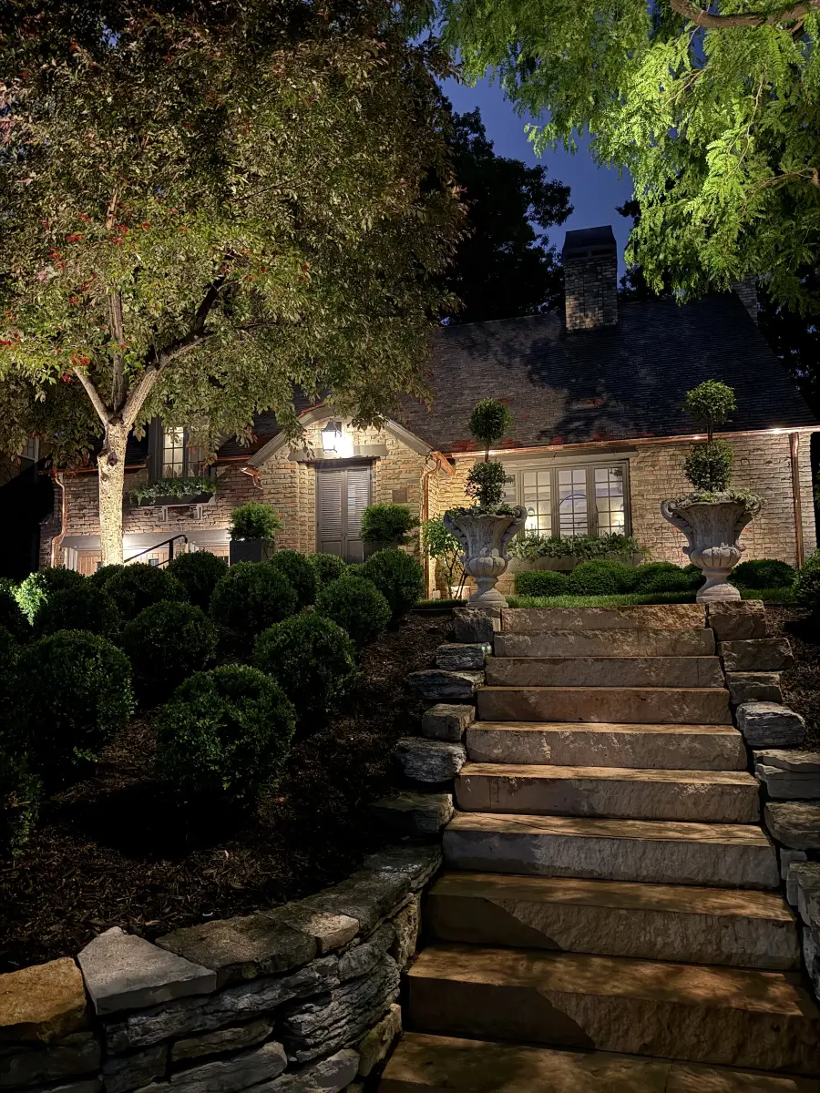 Wide nighttime landscape lighting project